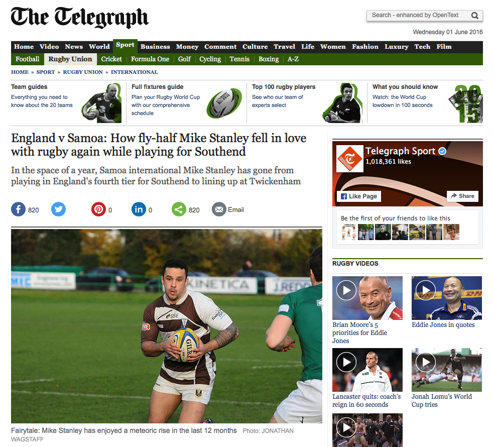 Jon Wagstaff Photography featured in The Daily Telegraph